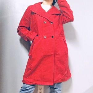 MNG by MANGO Red Long Trench Classic Pea Coat Sz L